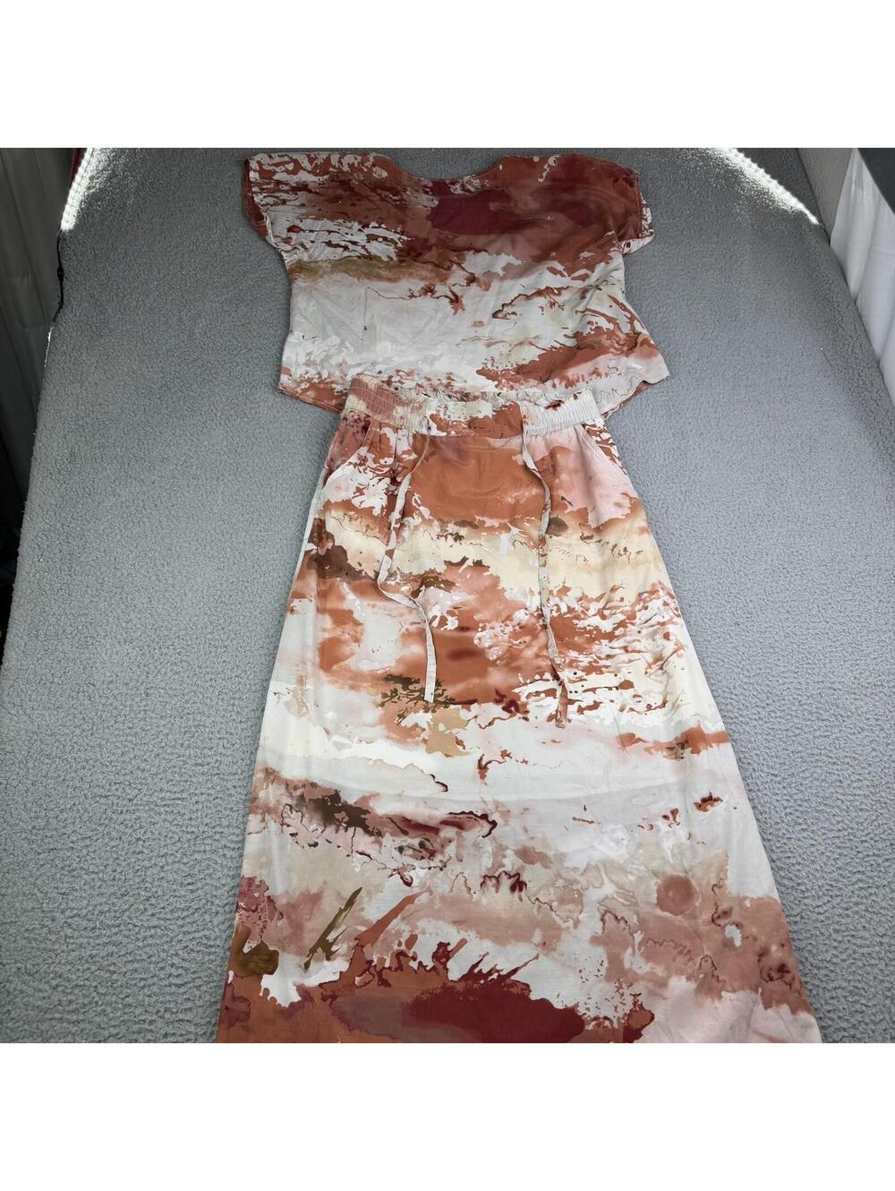 Vivienne Tam Y2K Vintage Two-piece Set Top & Skirt Tie Dye Watercolor Silk Small